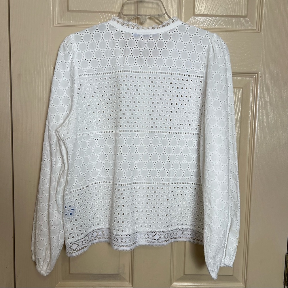 J. McLaughlin White Eyelet Button-Front Women's T… - image 2